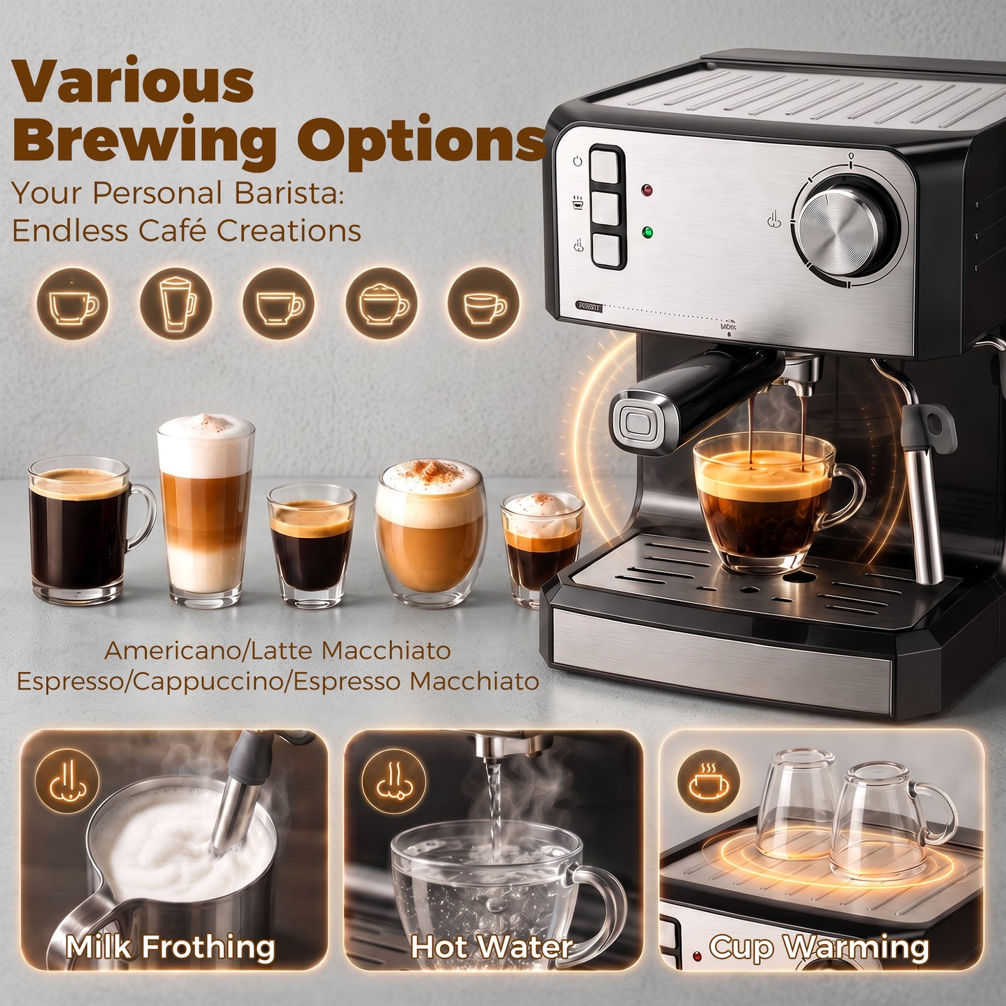 Espresso Machine, 20-Bar, 1.6 L Tank, Black