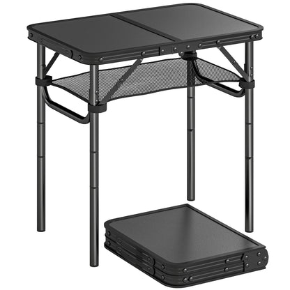 2ft Folding Camping Table, Picnic Table with Storage Layer, Black