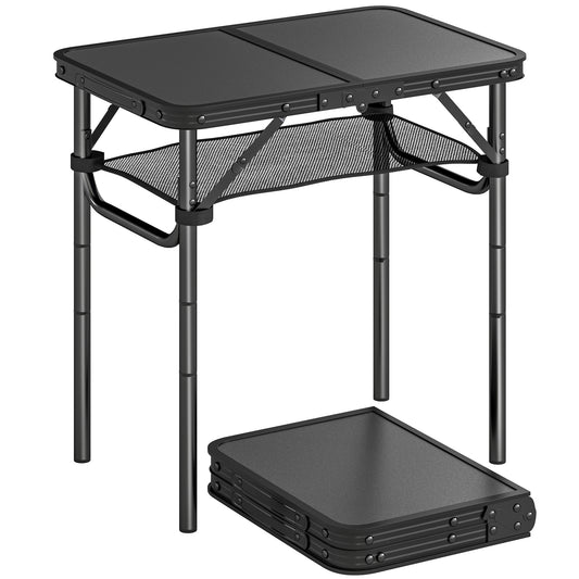 2ft Folding Camping Table, Picnic Table with Storage Layer, Black