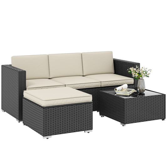 Garden Furniture Set w/ Padded Cushions Corner Sofa Set, Black