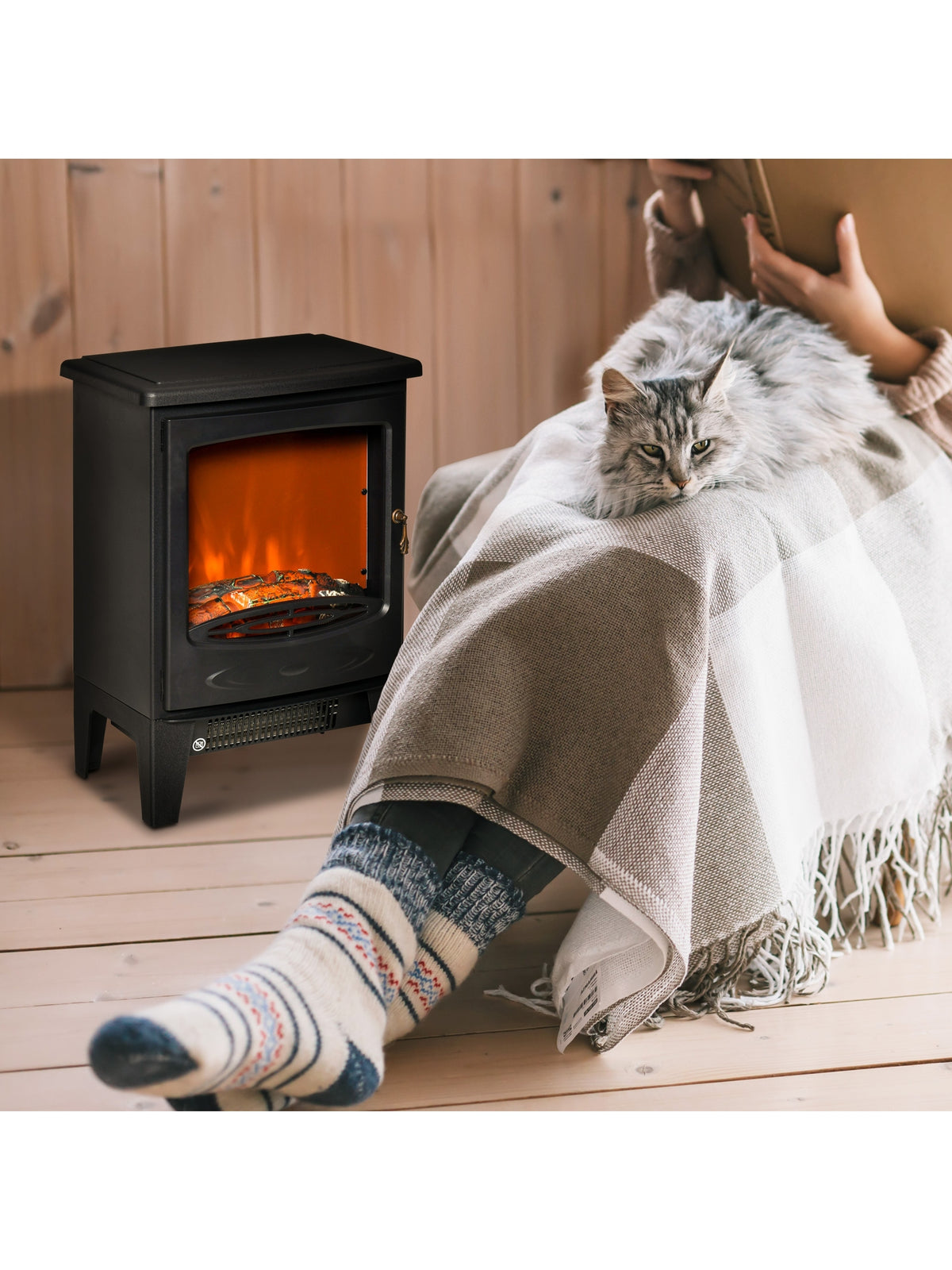 Freestanding Electric Fireplace Stove Heater W/ LED Flame Effect Black