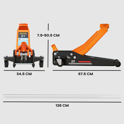 3 Ton Low Profile Floor Jack, 7.5-50.5 cm Hydraulic Car Trolley Jack