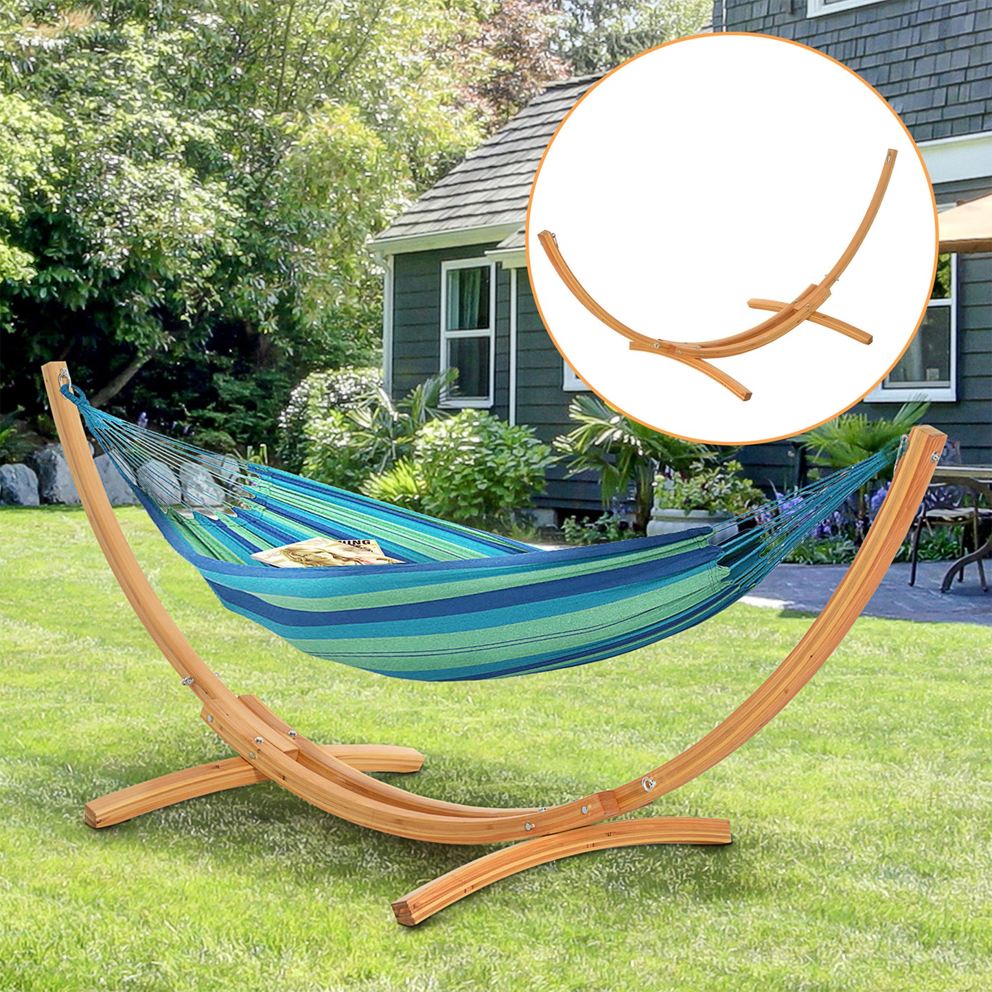 3(m) Wooden Hammock Stand for Garden, Patio, Natural