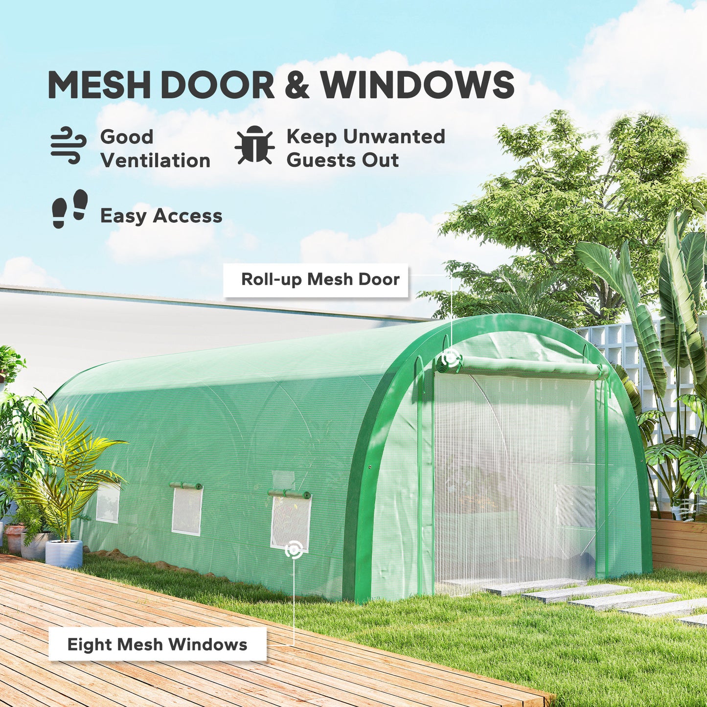 Walk-in Tunnel Greenhouse, Upgraded Structure, Mesh Door & Windows