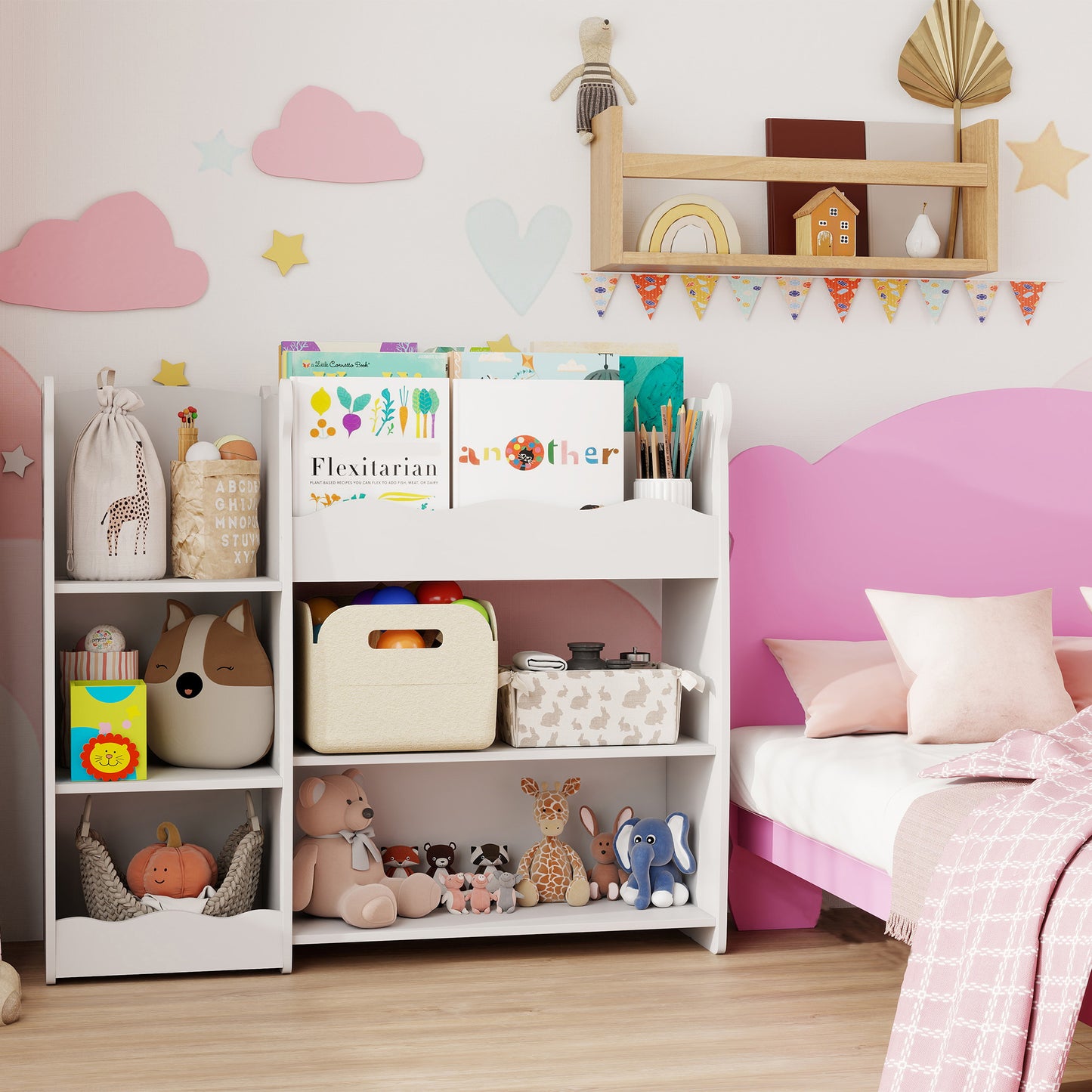 kids Toy storage unit, three tier Kids Bookshelf for Nursery, White