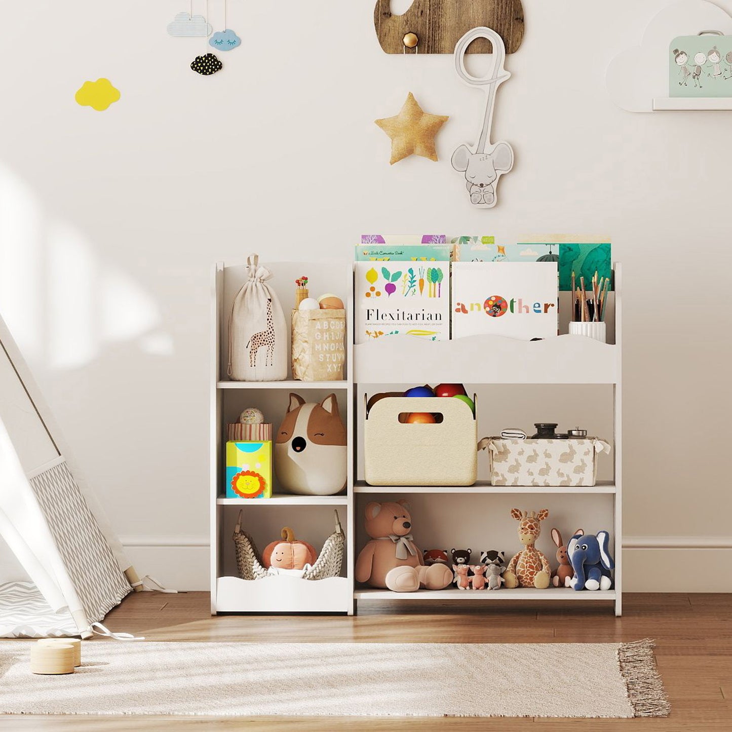 kids Toy storage unit, three tier Kids Bookshelf for Nursery, White