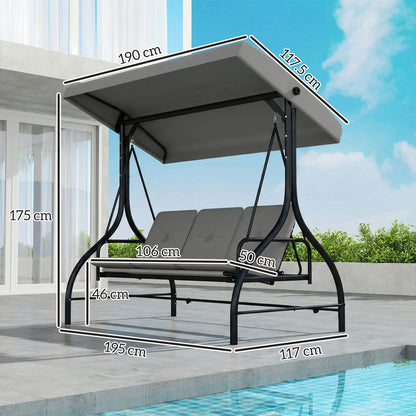 3 Seater Canopy Swing Chair Porch Hammock Bed, Light Grey