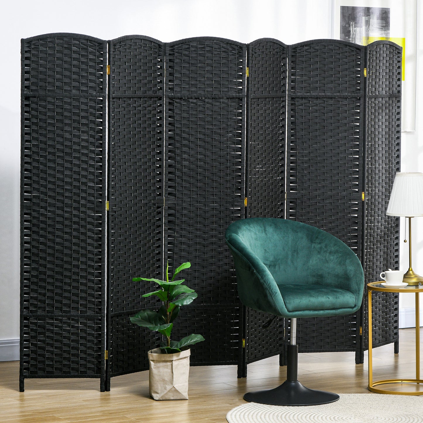 6 Panel Folding Room Divider, Privacy Screen, 240 x 170cm, Black