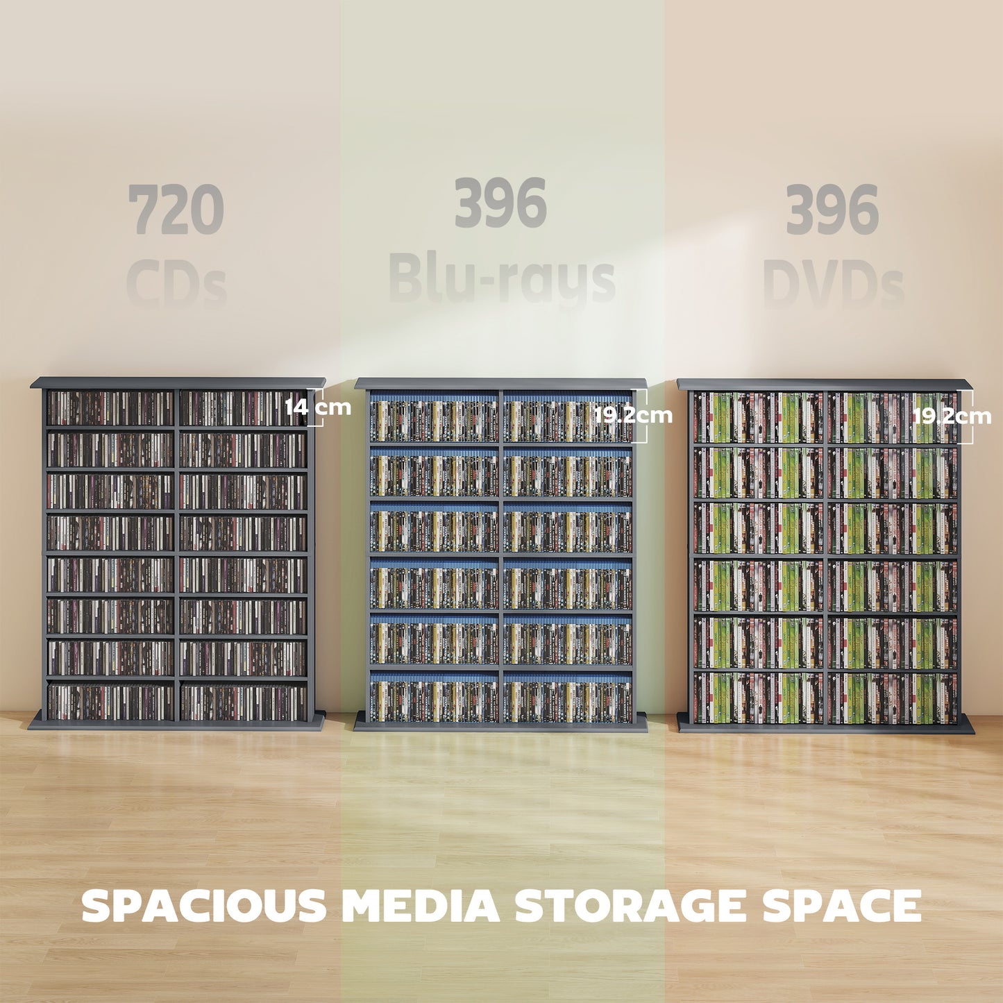 CD Storage Unit DVD Tower Blu-ray Storage Shelf for Office, Grey