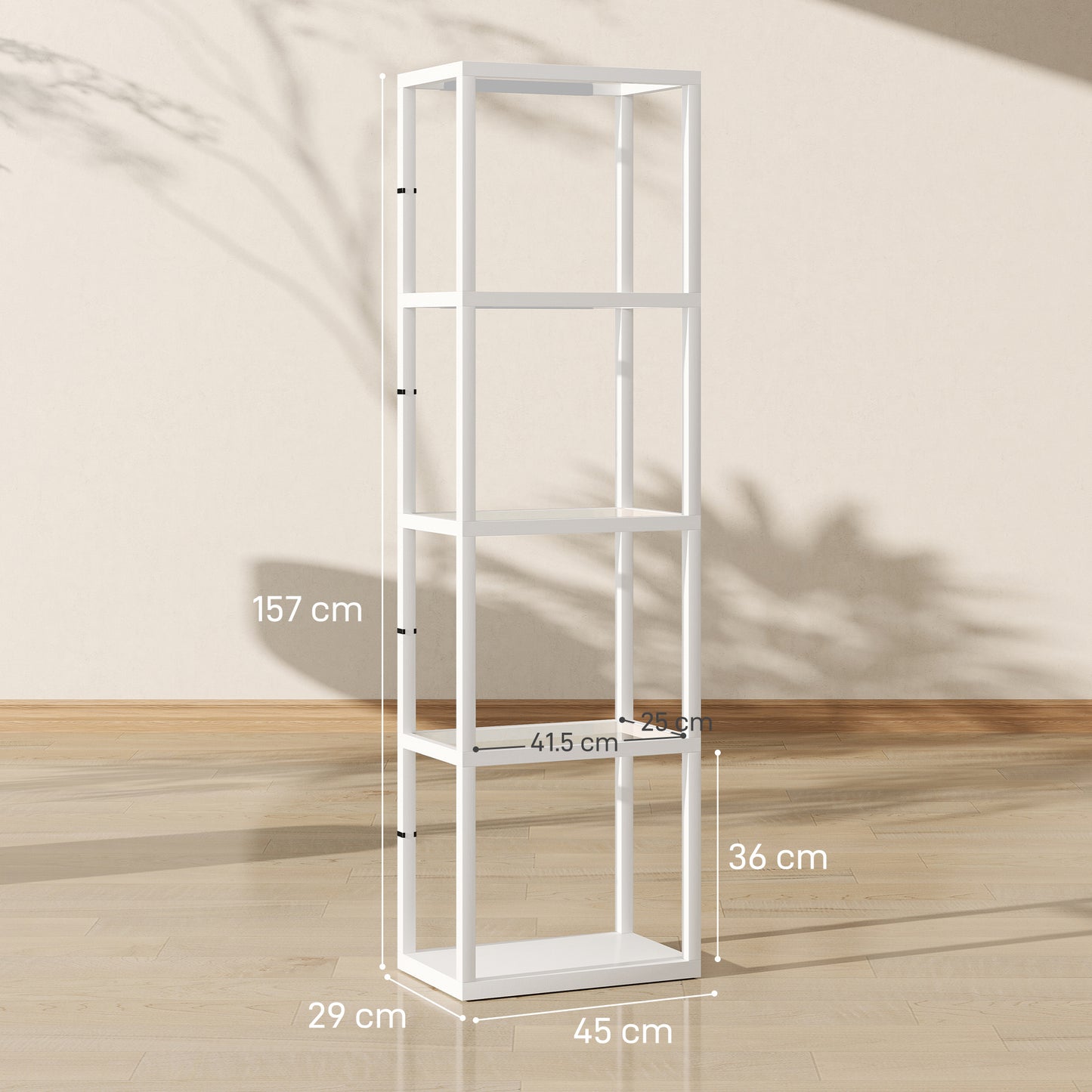LED Floor Lamp with Glass Shelves, Dimmable Room Lamp, White