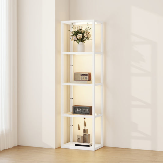 LED Floor Lamp with Glass Shelves, Dimmable Room Lamp, White