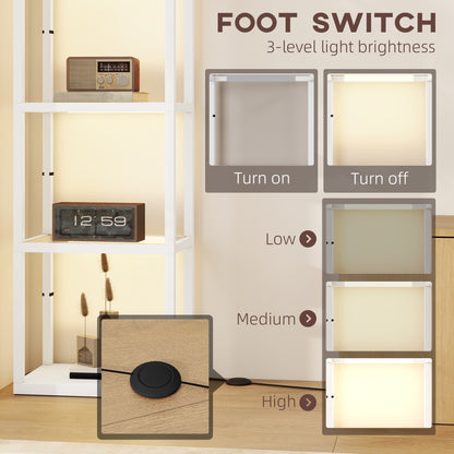 LED Floor Lamp with Glass Shelves, Dimmable Room Lamp, White