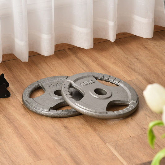 HOMCOM Set of 2 Cast Iron 2" Olympic Weight Plates Barbell Weight 2 x 10kg