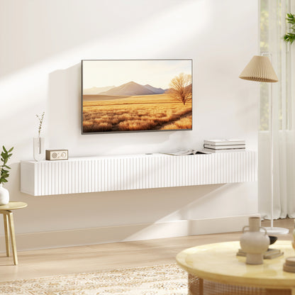 Wall Mount TV Stand Cabinet with Fluted Flip-Down Doors