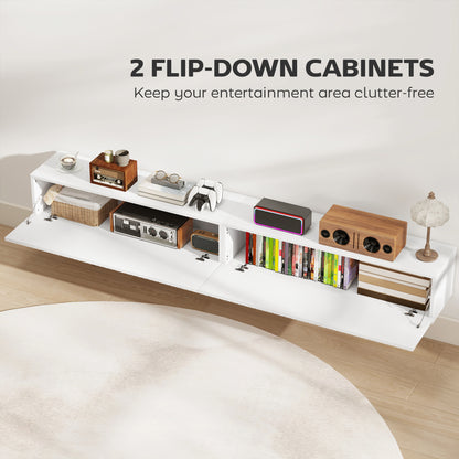 Wall Mount TV Stand Cabinet with Fluted Flip-Down Doors