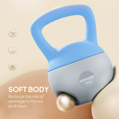 6KG Kettlebell w/ Soft Body, Non-Slip Handle, Light Blue and Grey