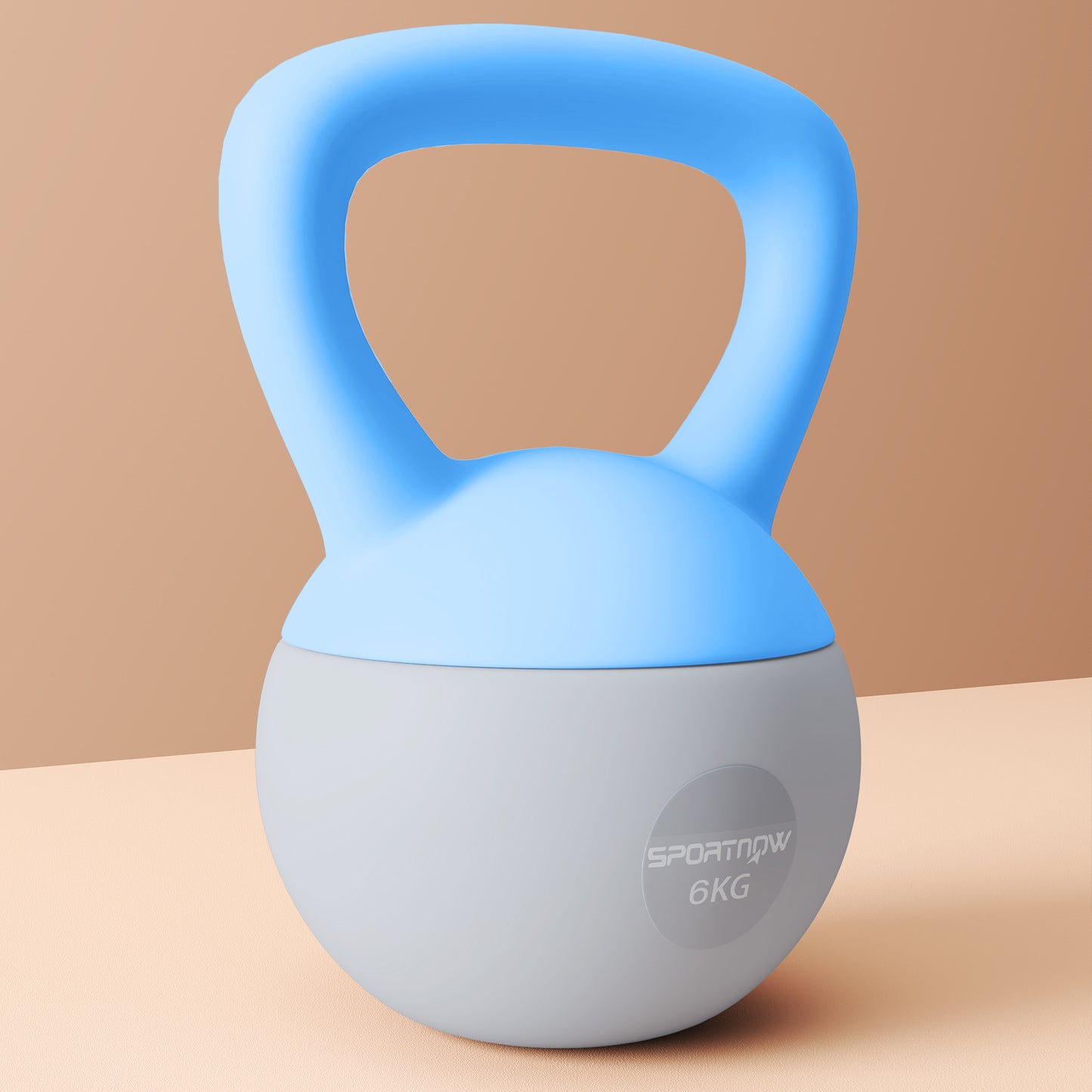 6KG Kettlebell w/ Soft Body, Non-Slip Handle, Light Blue and Grey