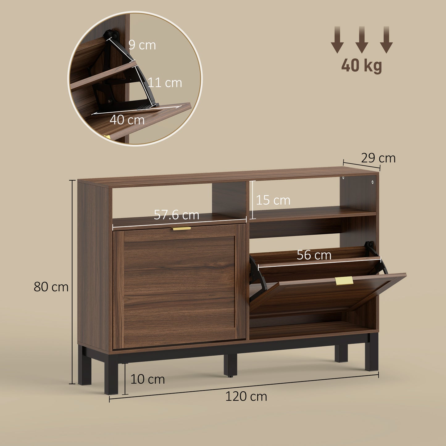 Narrow Shoe Cabinet with 2 Flip Drawers, Modern Shoe Storage Cabinet