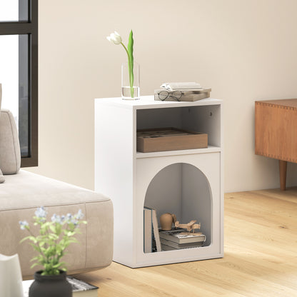 Bedside Table, Modern Bedside Cabinet with 2 Open Compartments and Unique Arch Design, Side Table for Living Room, Bedroom, White