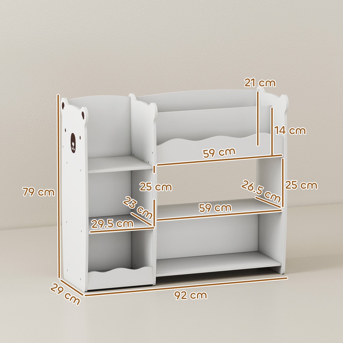 kids Toy storage unit, three tier Kids Bookshelf for Nursery, White