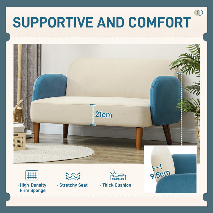 Modern 2 Seater Sofa w/ Rubber Wood Legs 128 x 71 x 74cm Cream Blue