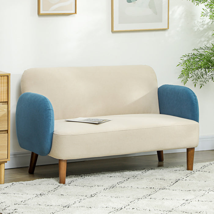 Modern 2 Seater Sofa w/ Rubber Wood Legs 128 x 71 x 74cm Cream Blue