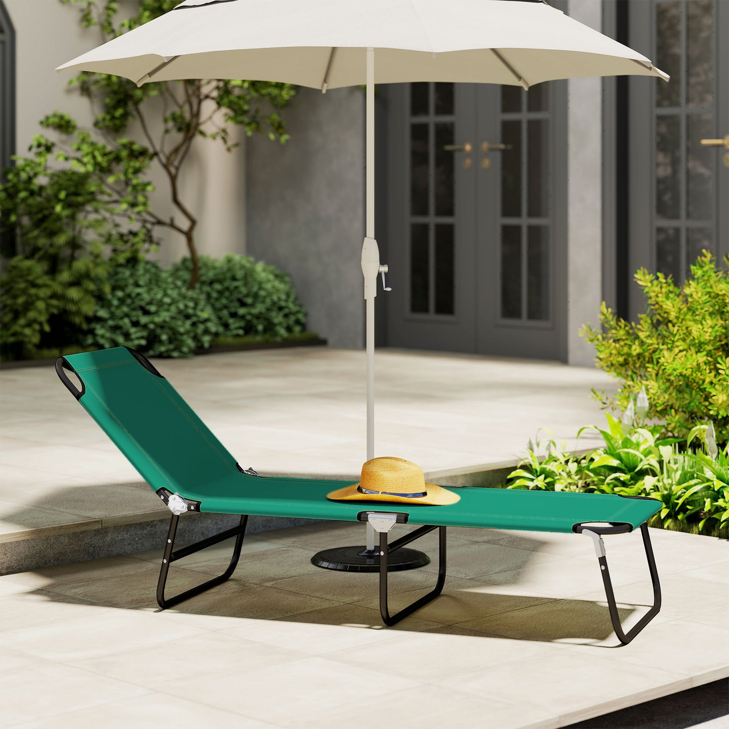 Folding Lounge Chair, Outdoor Chaise Lounge for Bench Patio, Green