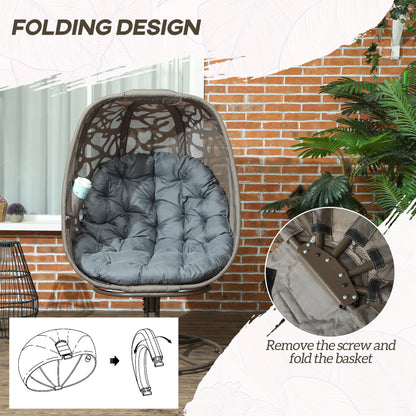 Foldable Egg Chair with Cushions, Indoor Outdoor Swivel Lounger, Grey