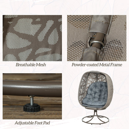 Foldable Egg Chair with Cushions, Indoor Outdoor Swivel Lounger, Grey