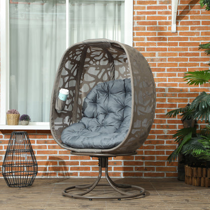 Foldable Egg Chair with Cushions, Indoor Outdoor Swivel Lounger, Grey