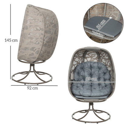 Foldable Egg Chair with Cushions, Indoor Outdoor Swivel Lounger, Grey