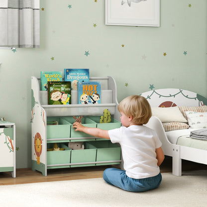 Kids Storage Unit with 6 Fabric Drawers & 2-Tier Sling Rack, Green