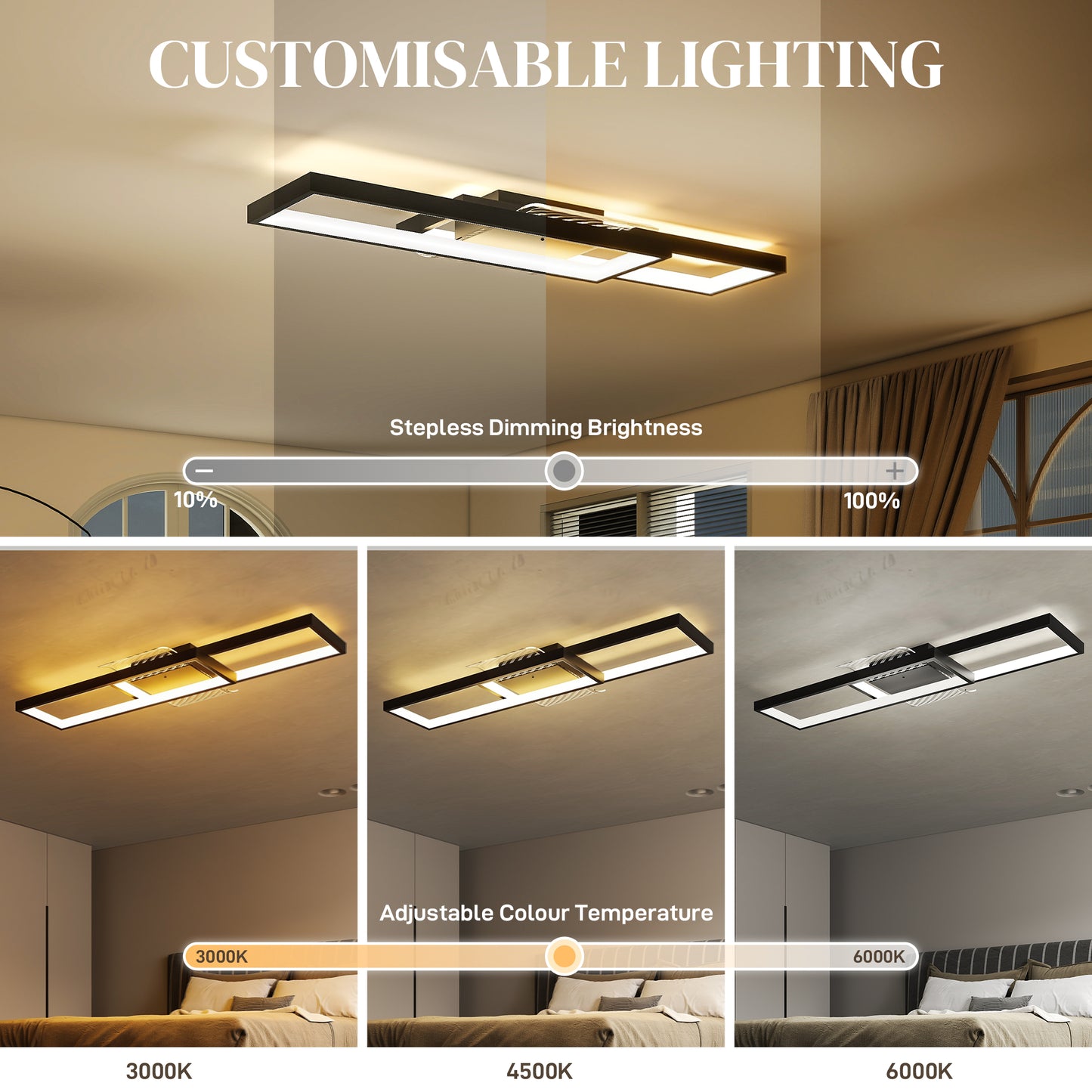 LED Ceiling Light, Dimmable Ceiling Light with Remote Control, Black