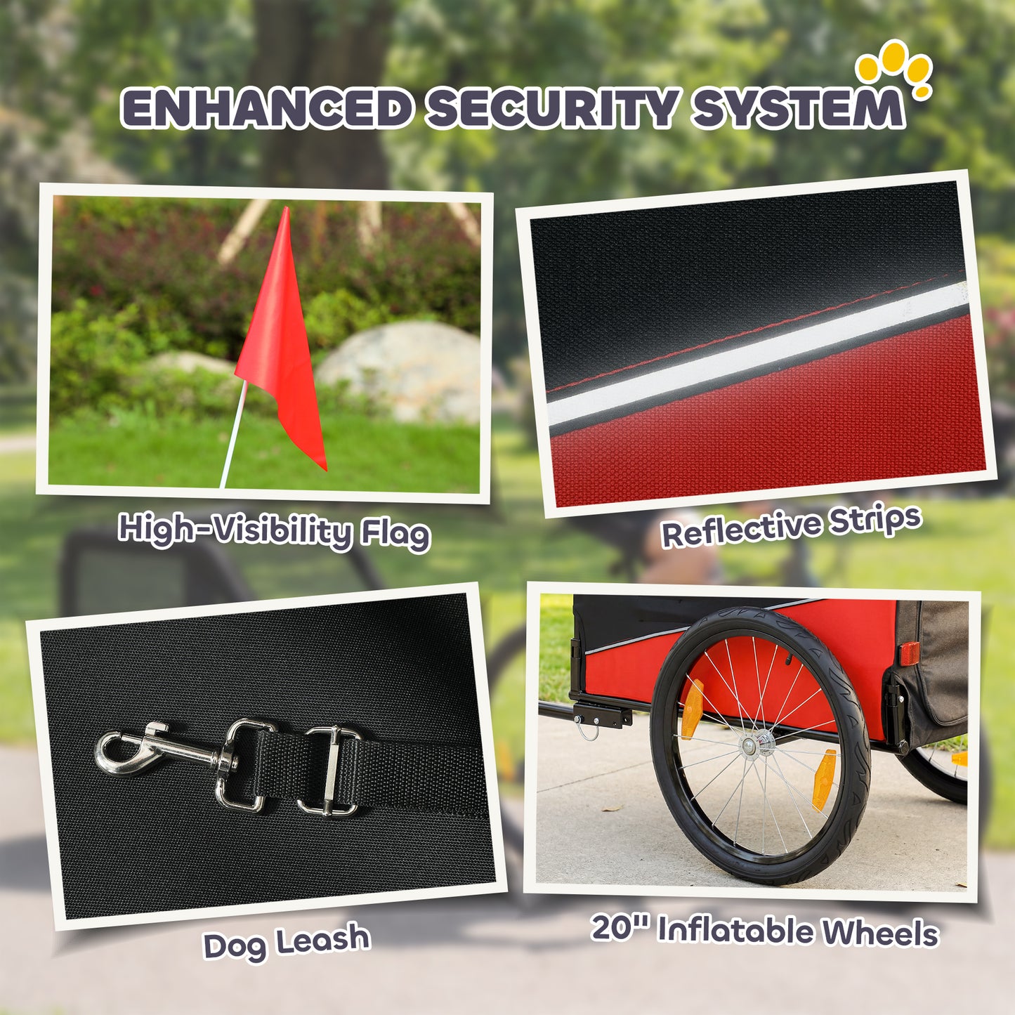 Dog Bike Trailer, Pet Cart Bicycle Carrier for Small and Medium Pets with 20" Inflatable Rubber Wheels, Universal Bicycle Coupler, Reflectors, Flag, Internal Leash, Support Up to 20kg, Red
