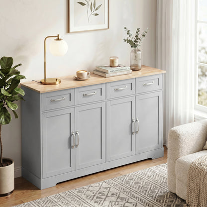 Sideboard with 4 Drawers, 4 Doors and 2 Adjustable Shelves, Grey