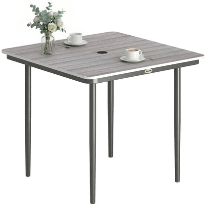 Garden Dining Table, Outdoor Table with Umbrella Hole, Light Grey