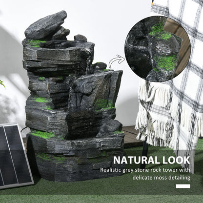 Garden Fountain, Outdoor Water Feature With LED Light, Dark Grey