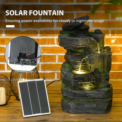 Garden Fountain, Outdoor Water Feature With LED Light, Dark Grey