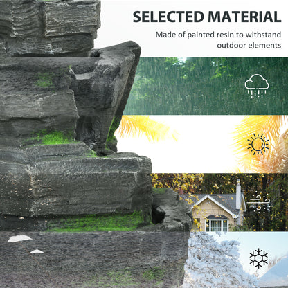 Garden Fountain, Outdoor Water Feature With LED Light, Dark Grey