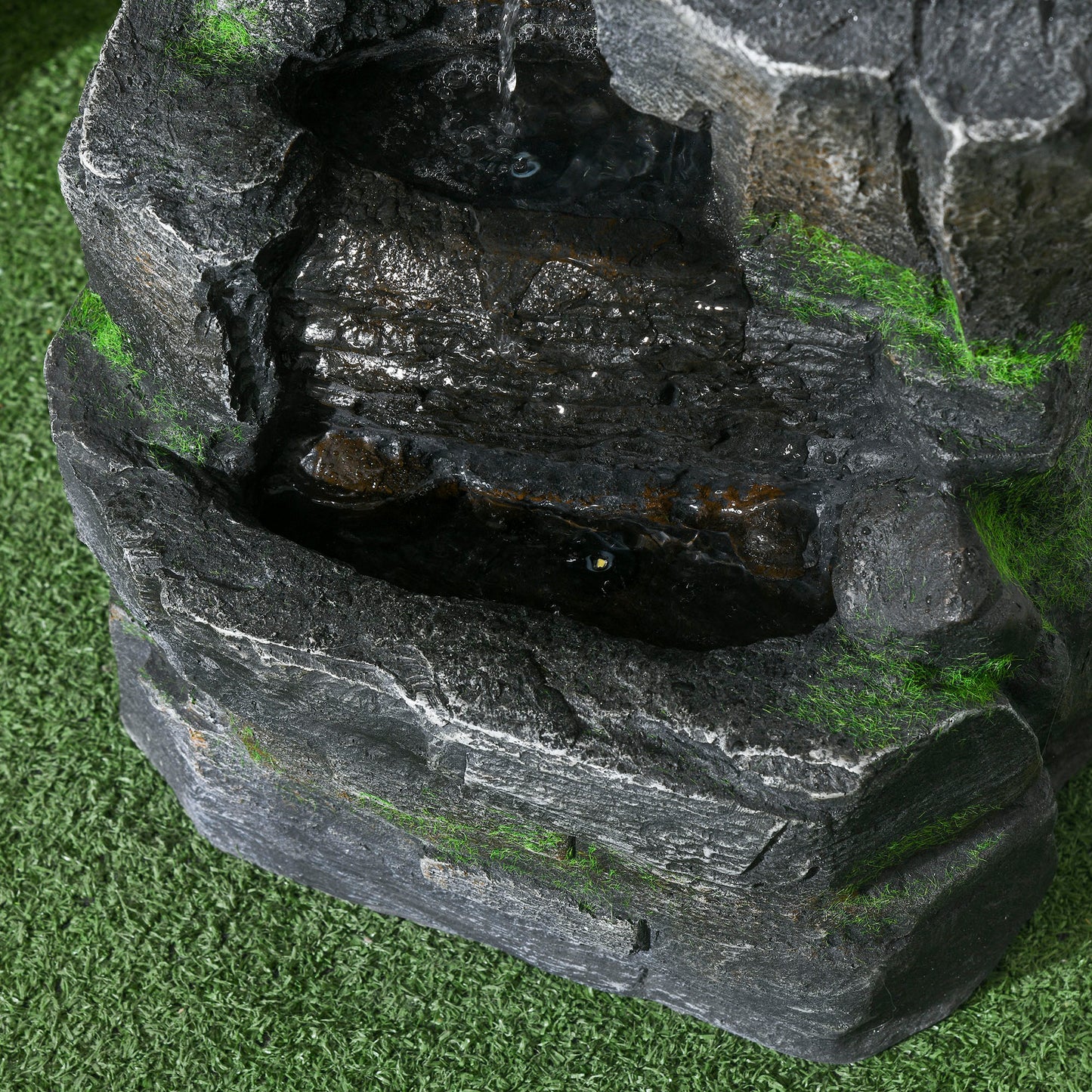 Garden Fountain, Outdoor Water Feature With LED Light, Dark Grey