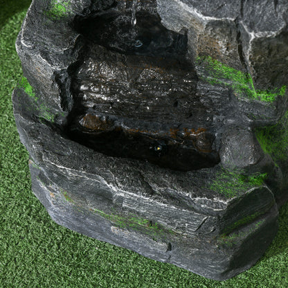 Garden Fountain, Outdoor Water Feature With LED Light, Dark Grey