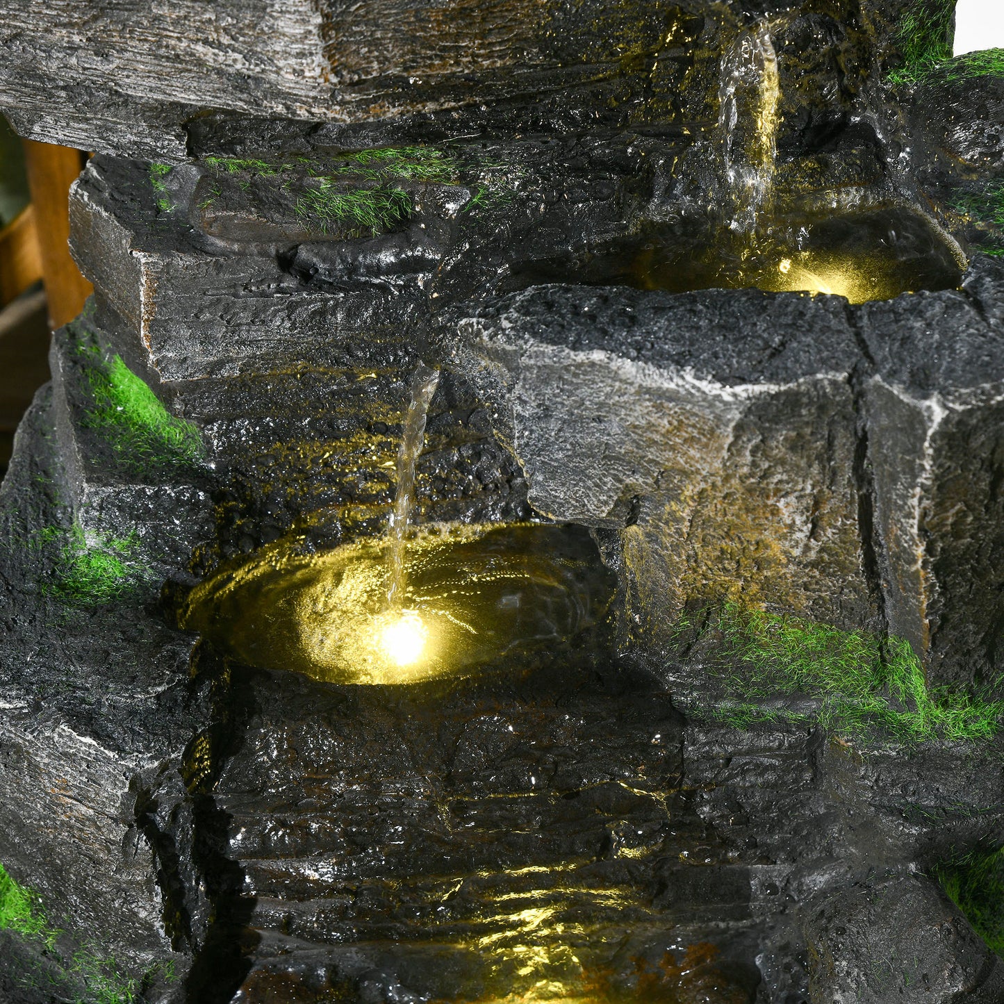 Garden Fountain, Outdoor Water Feature With LED Light, Dark Grey