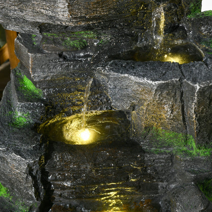 Garden Fountain, Outdoor Water Feature With LED Light, Dark Grey