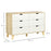 Wide Chest of Drawers, 6-Drawer Storage Organiser Unit with Wood Legs for Bedroom, Living Room, White and Brown