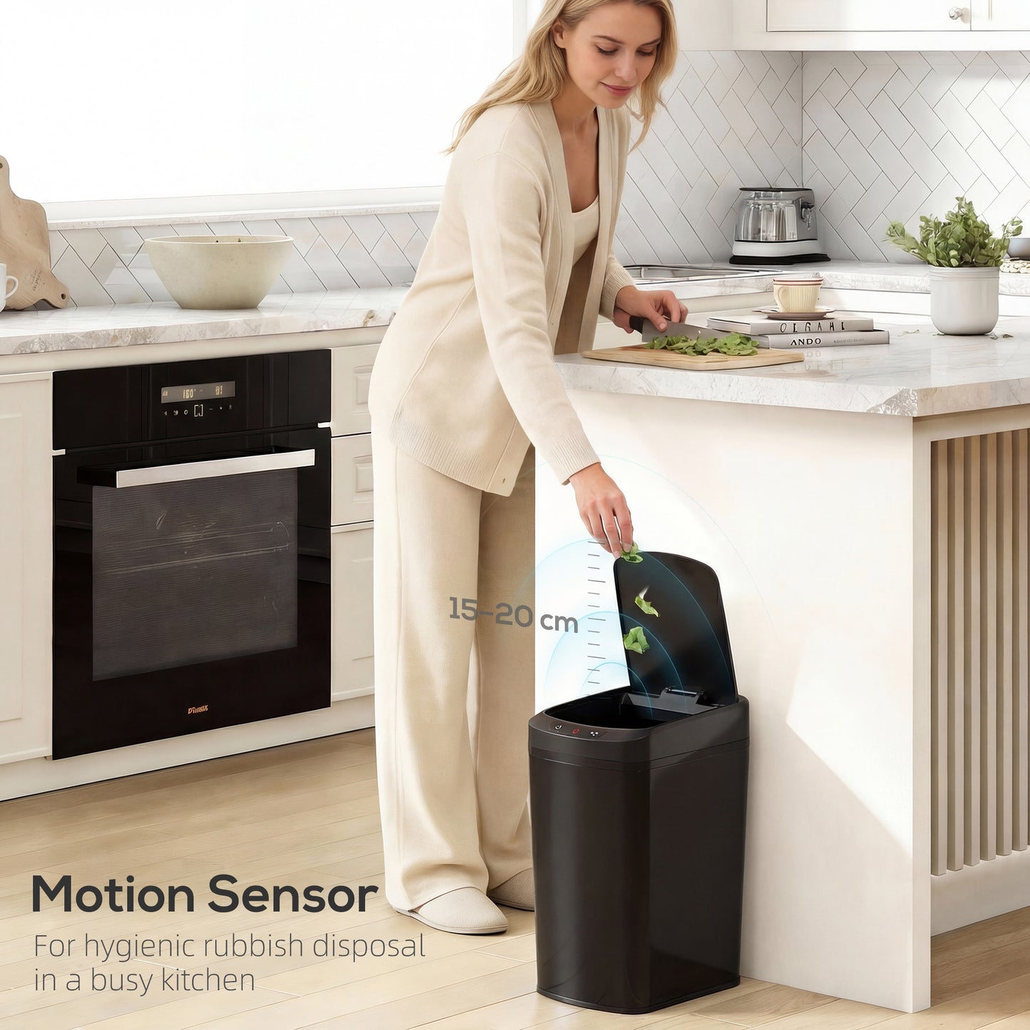 12L Sensor Bin, Automatic Touchless Motion Sensor Kitchen Bin, Black