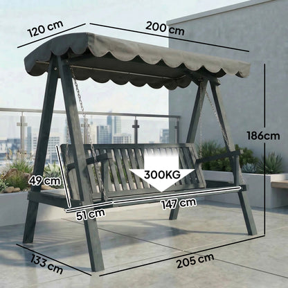 3 Seater Garden Swing Seat with Canopy, Outdoor Hammock Bench, Grey