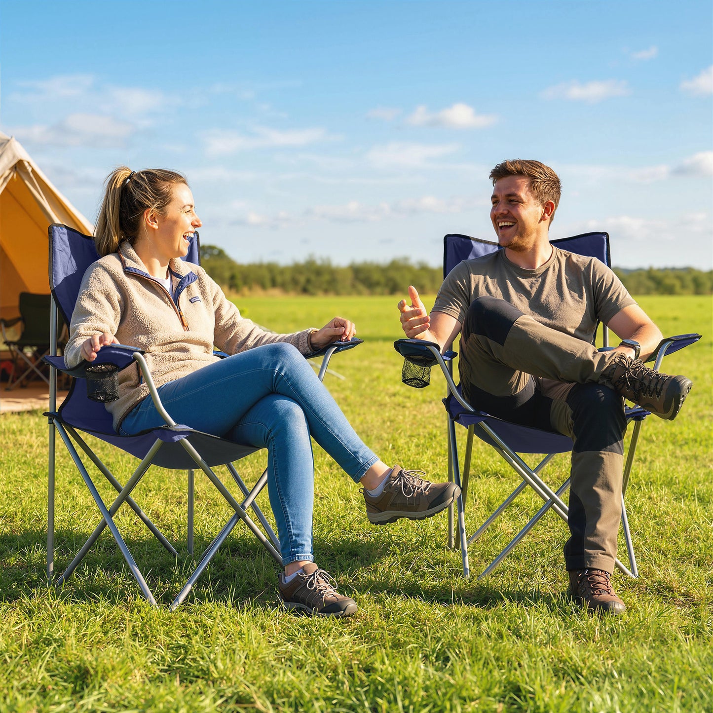 Camping Chair Set of 2 Portable Folding Dark Blue