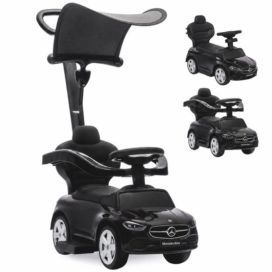 3 in 1 Licensed Mercedes-Benz Ride on Push Car with Canopy, Black