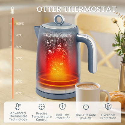 3000W Rapid Boil Kettle and Toaster Set with Otter Thermostat, Blue