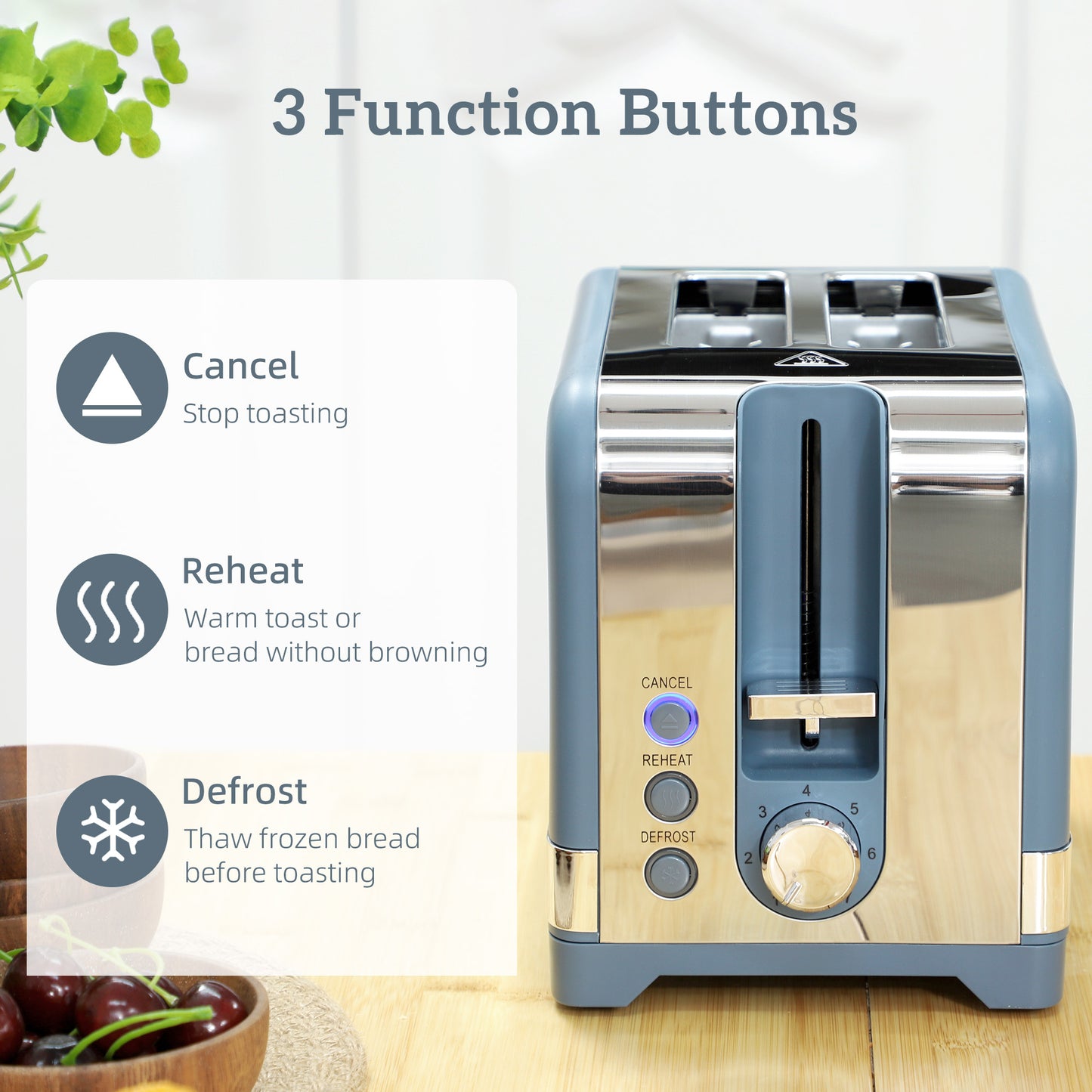 3000W Rapid Boil Kettle and Toaster Set with Otter Thermostat, Blue